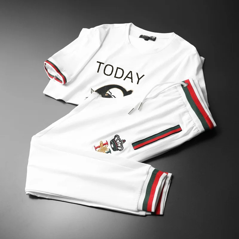 Iuug trendy men's summer thin breathable short sleeve suit casual sports outfit 2023 new style gym w