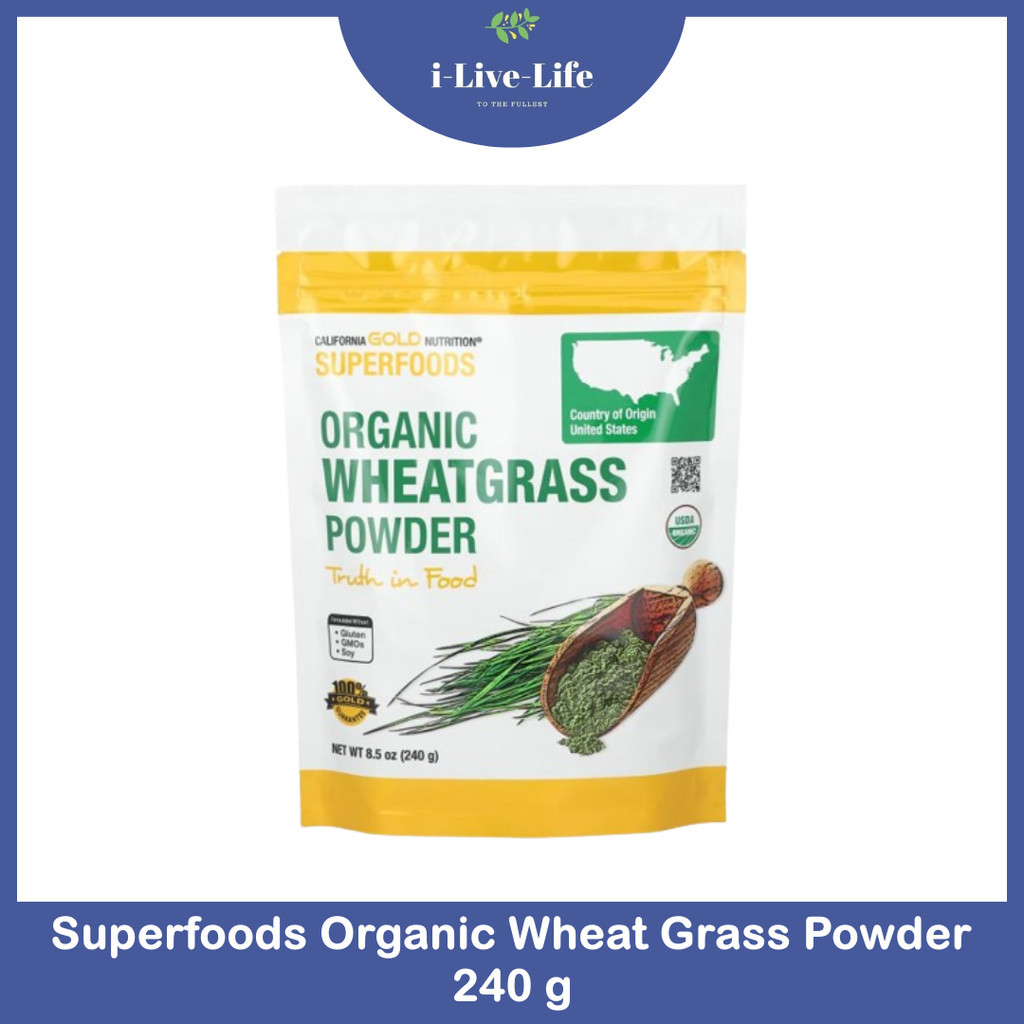 ต้นอ่อนข้าวสาลี Superfoods Organic Wheat Grass Powder 240 g - California Gold Nutrition ผงวีทกราส