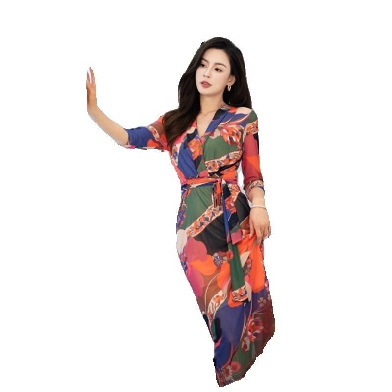 Spring summer fashion PG DVF French style slim fit wrap skirt high waist long dress for women 18-24 