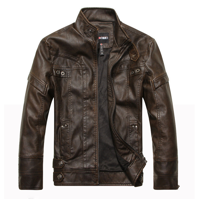 Leather jacket men's leather jacket fashion slim men's motorcycle pu leather jacket plush leather ja