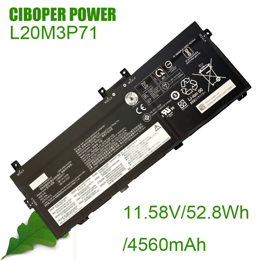 CP แบตเตอรี่แล็ปท็อป L20M3P71 11.58V/52 .8wh/ 4560MAh สำหรับ ThinkPad X13 Yoga Gen 2 G2 20W8 20W9 Se