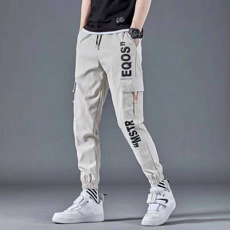 【COD】Classic Design Multi Pocket Cargo Pants, Men's Casual Loose Fit Drawstring Cargo Pants/Joggers 