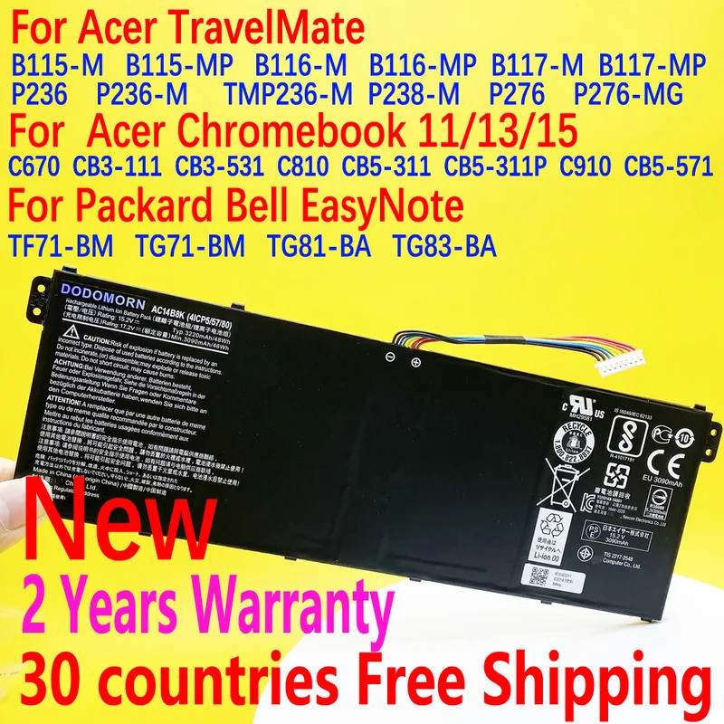 AC14B3K AC14B8K สำหรับ Acer Chromebook 11/13/15 CB3-111/531/571 CB5-311/311P C670 C910เกตเวย์ NE511/