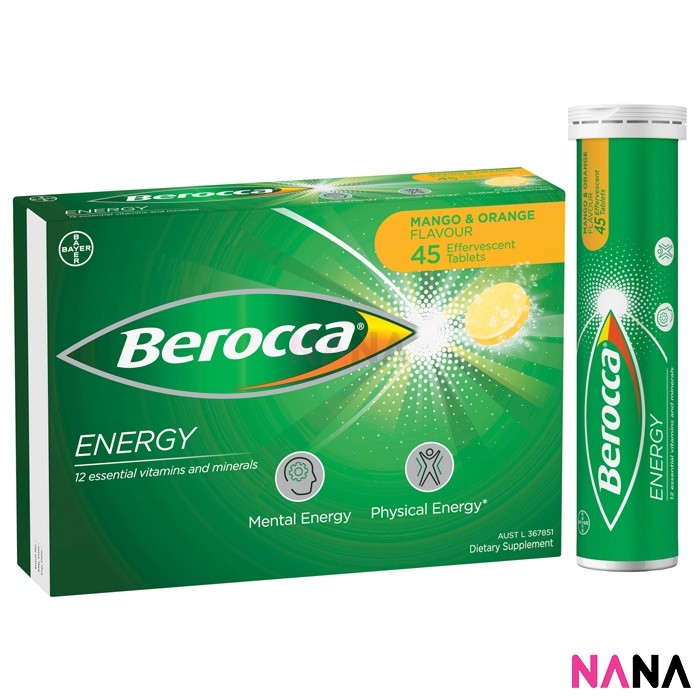 BAYER Berocca Performance Mango & Orange Effervescent Tablets 45 Tablets