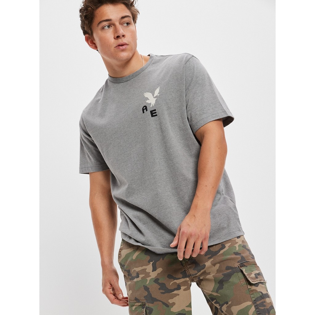 American Eagle เสื้อยืดผู้ชาย G SS SET IN TEE- CVC FAUX HTHR สี HEATHER GRAY - 017-2912-006
