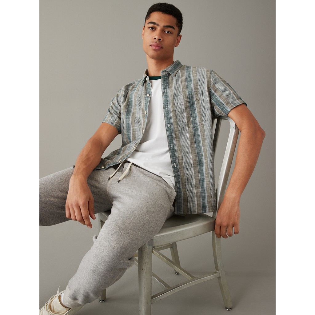 American Eagle เสื้อเชิ้ตผู้ชาย 2222 SS CSC TERRY SLUB SHIRT สี WILLOW GREEN - 015-6026-335