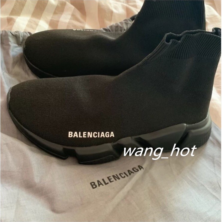 BALENCIAGA Speed ​​สีดำ รองเท้าถักด้านล่างสีดำ รองเท้าถุงเท้า รองเท้าลำลอง รองเท้าถุงเท้า รองเท้าส้น