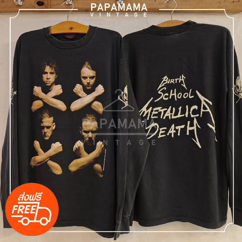 [ METALLICA ] SCHOOL @1992 long sleeve BIO Washed ผ้าร้อย ฟอกไบโอนุ่ม สีเฟดเทา เสื้อทัวร์ วงrock papamama vintage short