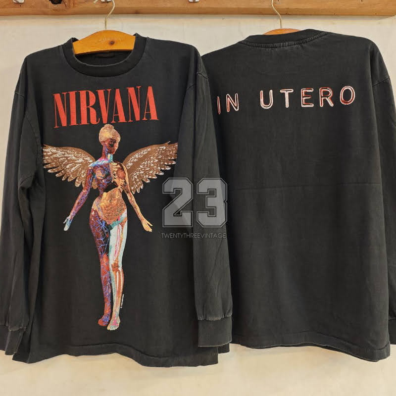 [ 23 ] NIRVANA IN UTERO @1993 long sleeve bio washed เสื้อวง เสื้อทัวร์ เสื้อร๊อค เนอร์วาน่า vintage shirt