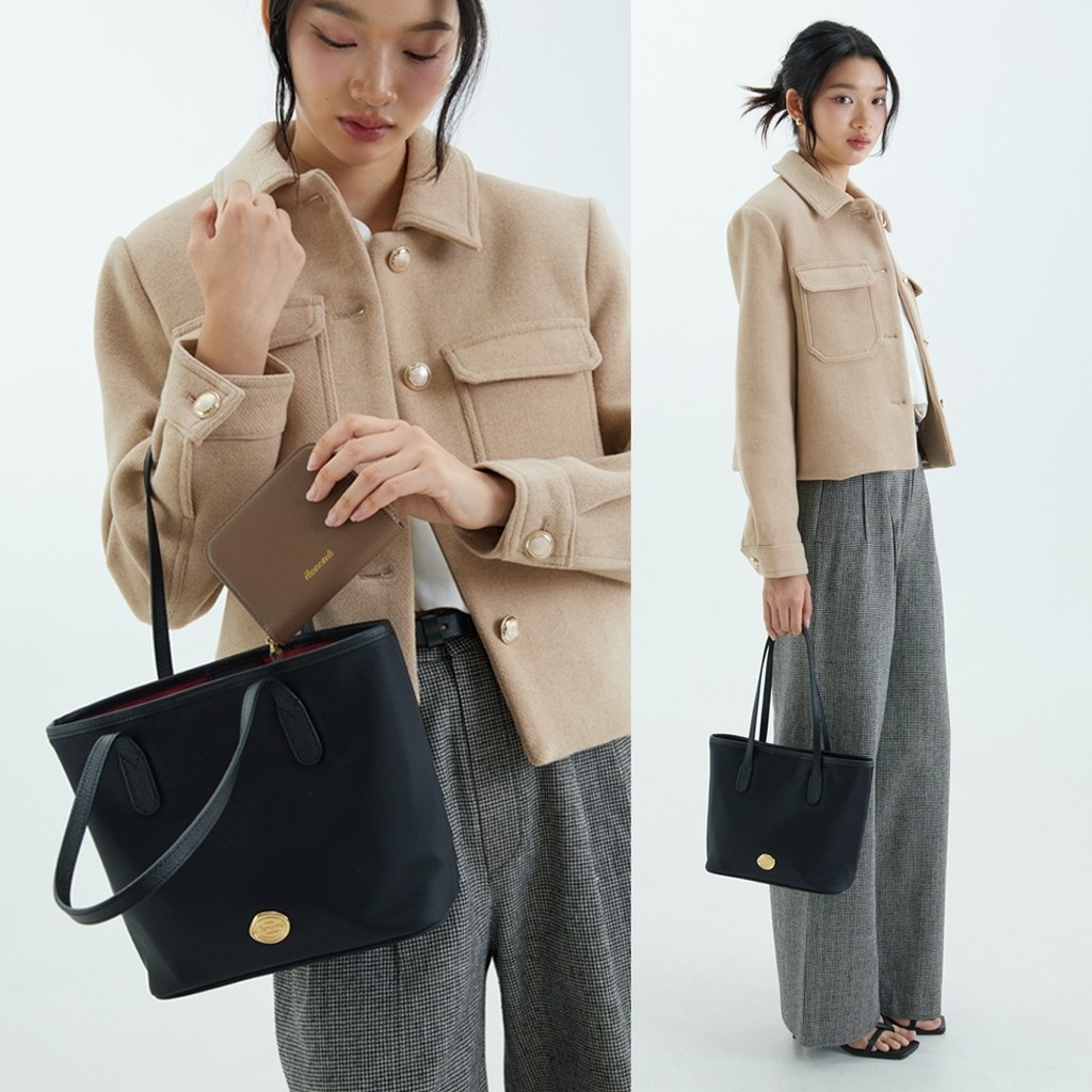 [เกรด B] FAVE TOTE BAG  8 นิ้ว ผ้าไนลอน สายหนังวัวแท้, กระเป๋าโท้ท ปากปิดแม่เหล็ก MONOME