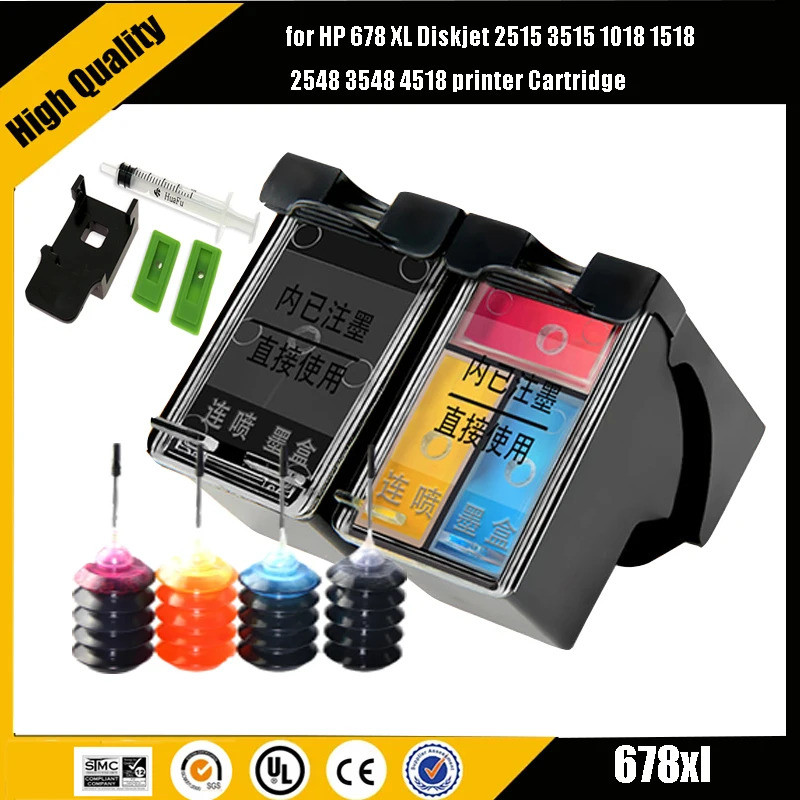 678XL Refillable Ink Cartridge for hp678 for HP 678 XL Diskjet 2515 3515 1018 1518 2548 3548 4518 printer Cartridge