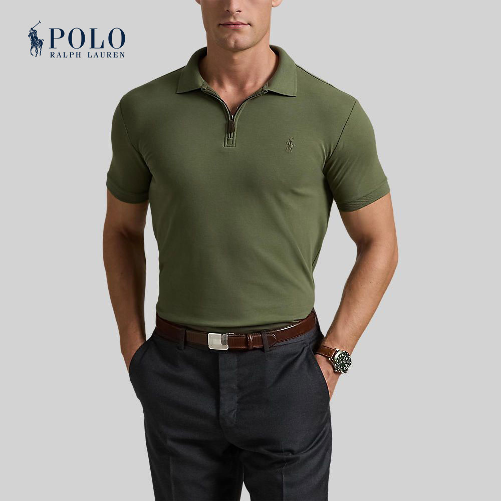 Polo Ralph Lauren เสื้อโปโลผู้ชาย Custom Slim Fit Stretch Mesh Polo Shirt รุ่น MNPOKNI1N823185 สีเขียว