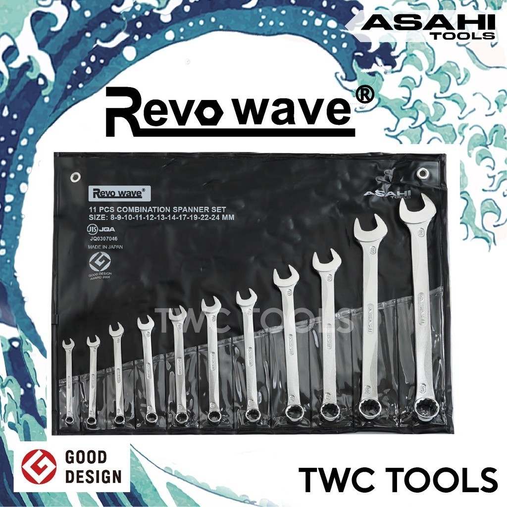 ASAHI ชุดประแจแหวนข้าง Revowave 11 ตัวชุด 8-24 มม. ชุดประแจรวม ญี่ปุ่นแท้ อาซาฮี