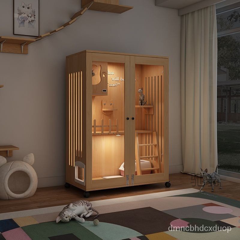 ลู่fDog Villa Luxury Special Large Solid Wood Cat Cage Villa Cat Villa ทำในร่มบ้าน Clearance Cat One