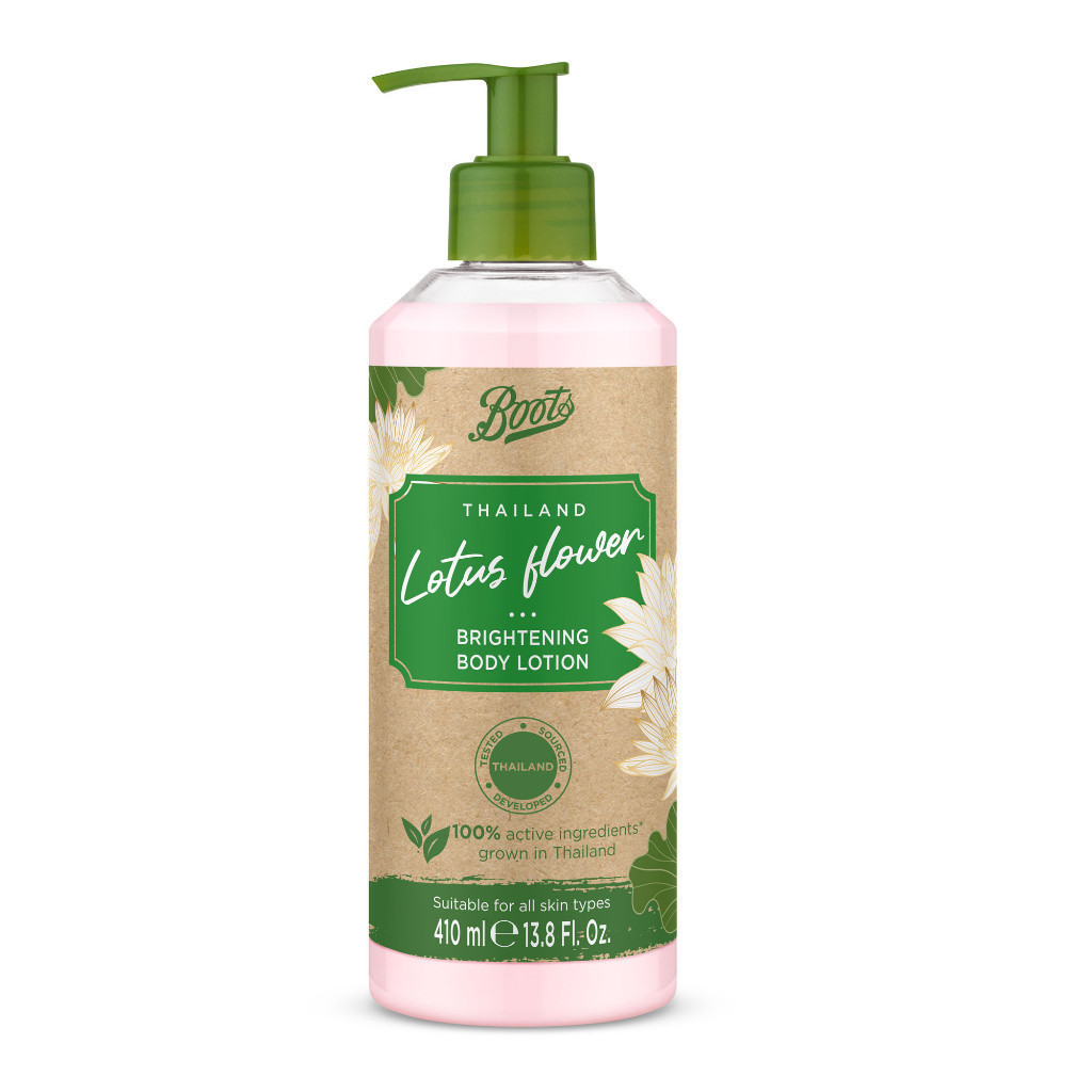 Boots Lotus Flower Brightening Body Lotion 410 ml. Localism Collection บู๊ทส์ โลตัส ฟลาวเวอร์ ไบร์ทเทนนิ่ง บอดี้ โลชั่น 410 มล. โลเคิลลิซึม คอลเลคชั่น