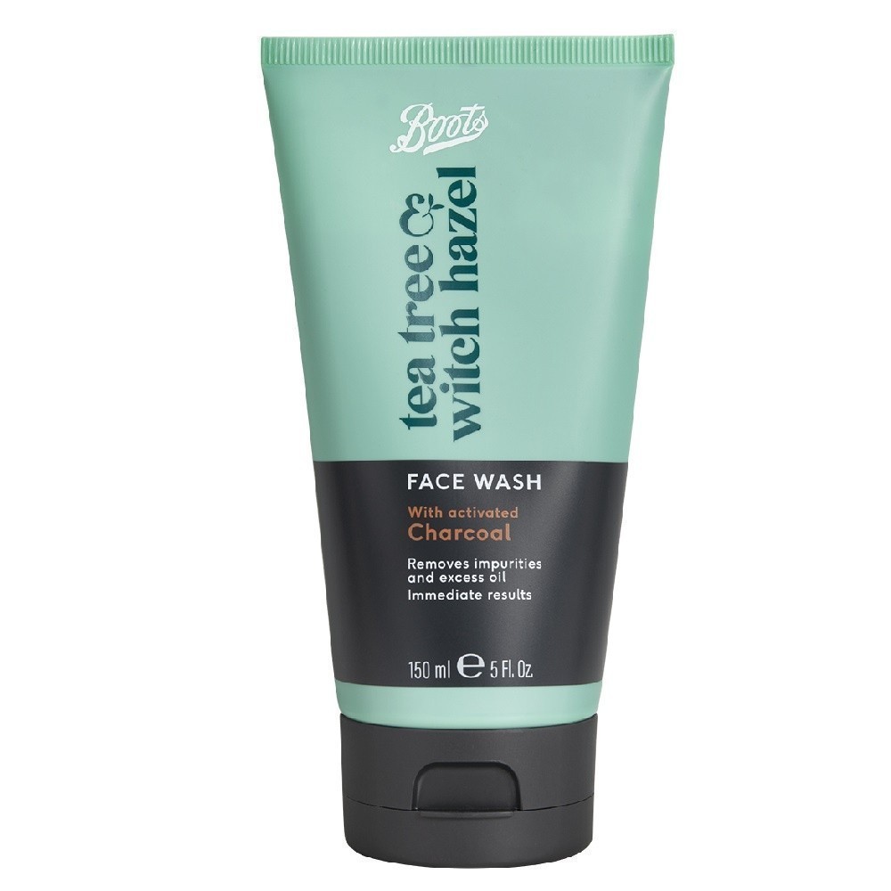 Boots Tea Tree & Witch Hazel Face Wash With Activated Charcoal 150ML บู๊ทส์ ที ทรี แอนด์ วิช ฮาเซล เฟส วอชช์ วิธ แอคทิเวเทท ชาร์โคล 150 มล.