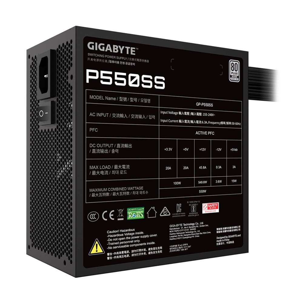 POWER SUPPLY (80+ SILVER) 550W GIGABYTE P550SS GP-550SS - A0161388