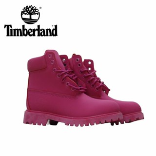 Timberland Nubuck รองเท้าบูทหนัง ข้อสูง กันความเมื่อยล้า สีชมพูเข้ม สไตล์คลาสสิก ใช้งานกลางแจ้ง ไซซ์ 36-40