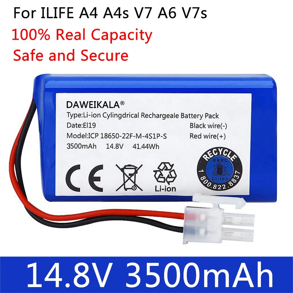 2023ใหม่14.8V 3500MAh 14.4V แบตเตอรี่ลิเธียม3.5Ah สำหรับ ILIFE A4 A4s V7 A6 Plus เครื่องดูดฝุ่นหุ่นย