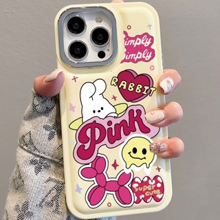 เคสโทรศัพท์มือถือนิ่ม ลายหน้ายิ้ม กระต่าย เลนส์โลหะ สําหรับ iPhone 14Promax 13 12 11 7Plus X XR xsmax