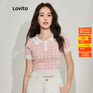 Lovito เสื้อถักลายหัวใจ คัลเลอร์บลอค น่ารัก สำหรับสตรี L45AD026(สีแอพริคอท/ชมพู/ดำ)