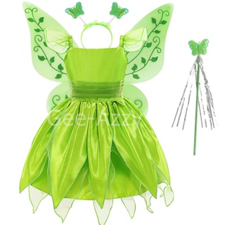 ♗⊙Tinker Bell สีเขียว Elf เครื่องแต่งกาย Mori คอสเพลย์สองมิติสาวชุดเจ้าหญิงชุดวันเกิดเด็ก