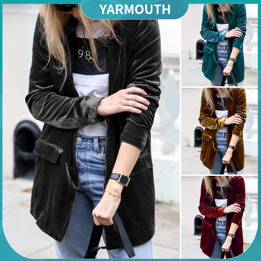 Yyr_ เสื้อแจ็กเก็ตสูท ผ้ากํามะหยี่