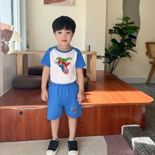 **Baby Buddy** เสื้อยืดแขนสั้น และกางเกง ผ้าฝ้าย 100% ลายการ์ตูนซุปเปอร์ฮีโร่ 6 สี สําหรับเด็ก KFF013