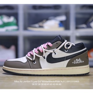 Nike Air Jordan 1 Low GS "White/Black/Pink" AJ1 Low Top Classic Retro Cultural รองเท้าผ้าใบลําลอง เหมาะกับการเล่นบาสเก็ตบอล