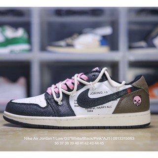 Nike Air Jordan 1 Low GS "White/Black/Pink" AJ1 Low Top Classic Retro Cultural รองเท้าผ้าใบลําลอง เหมาะกับการเล่นบาสเก็ตบอล