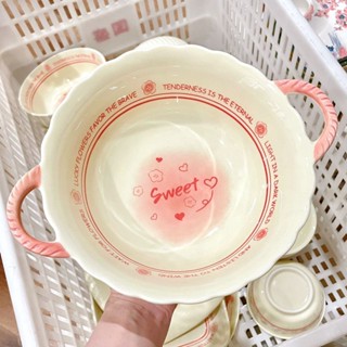 [พร้อมส่ง] ชุดจานชามเซรามิค ลายหัวใจ ของใช้ในครัวเรือน สําหรับใส่อาหาร ข้าว ก๋วยเตี๋ยว