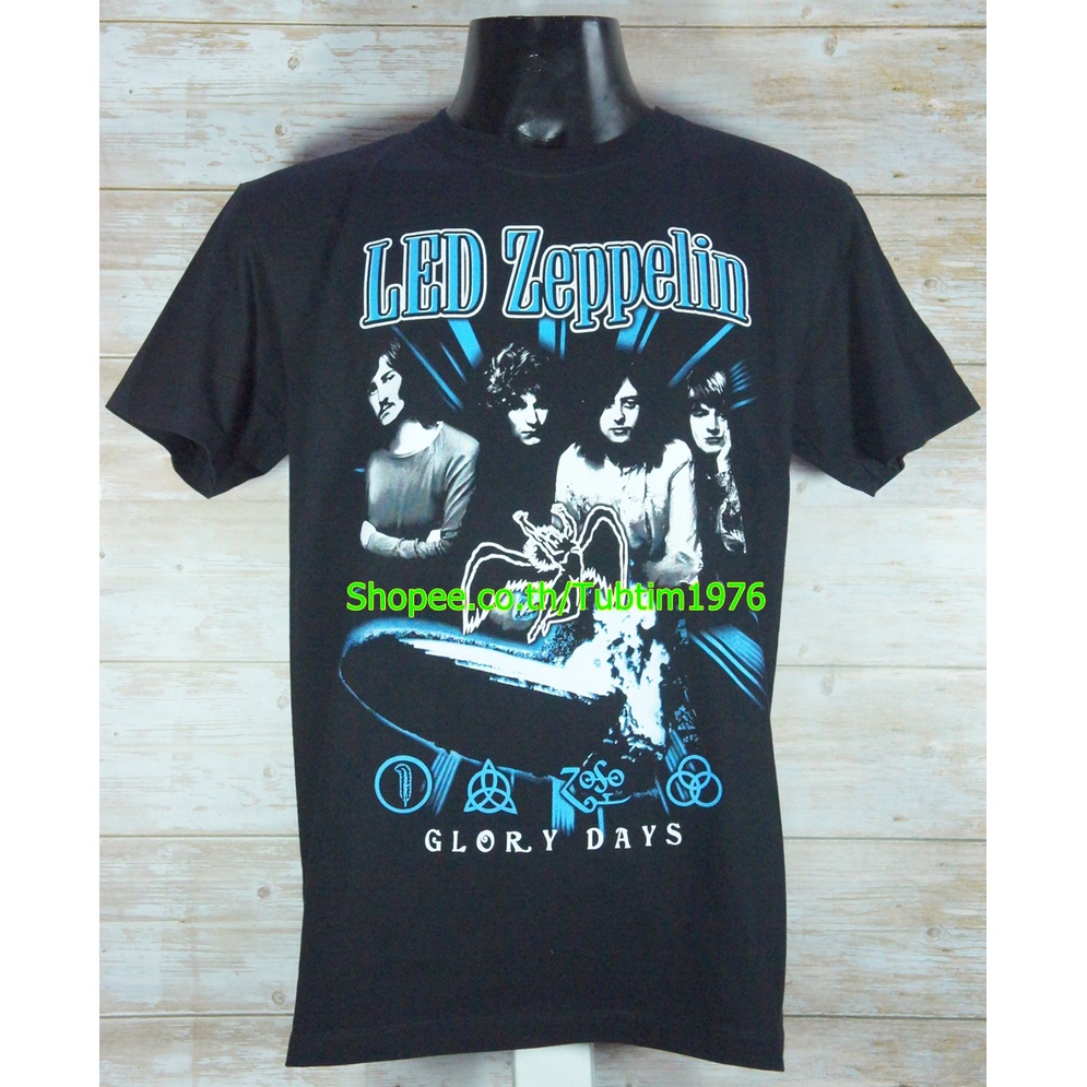 เสื้อวง LED ZEPPELIN ลาย Glory Days รวมสมาชิกวงและสัญลักษณ์ Graphic สีดำ LZN636