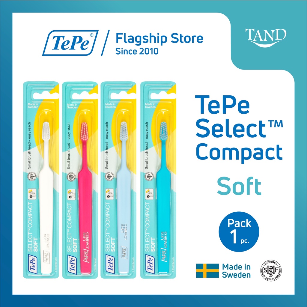 (แพ็ค 1 ชิ้น) TePe Select™ Compact Soft เทเป ซีเล็ค แปรงสีฟัน หัวแปรงกระทัดรัด ขนแปรงนุ่ม