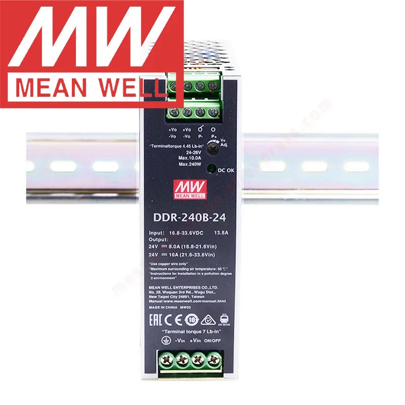 ต้นฉบับหมายถึงดี DDR-240B/240C/240D ประเภทราง Din Meanwell 240วัตต์24/48V DC-DC แปลง16.8 ~ 154Vdc อิ