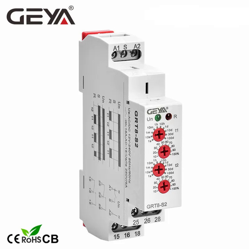 จัดส่งฟรี GEYA GRT8-S ไม่สมมาตรรอบจับเวลารีเลย์ SPDT 220โวลต์16A Ac/ DC12V-240V อิเล็กทรอนิกส์ซ้ำรีเลย์