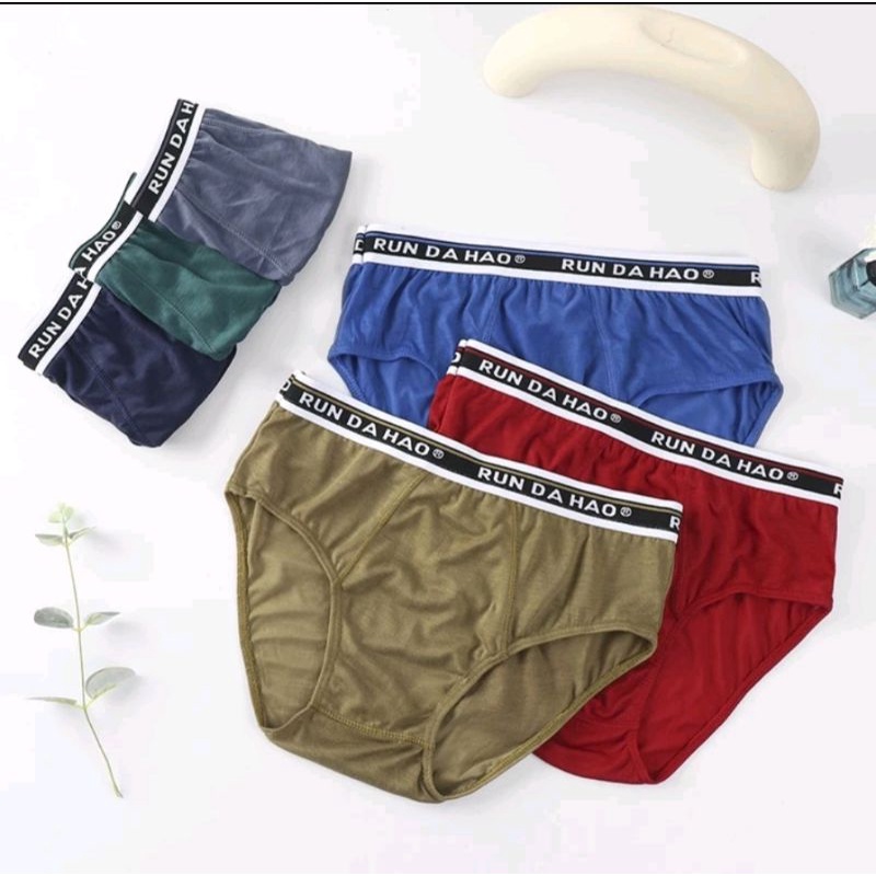 (ผู้ใหญ่) กางเกงในผู้ชาย สีพื้น ขาเว้า โชว์ขอบ ใส่สบาย 10 ตัว คละสี