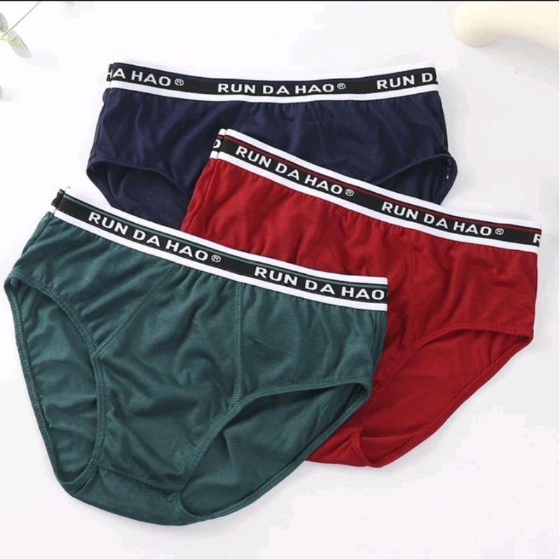(ผู้ใหญ่) กางเกงในผู้ชาย สีพื้น ขาเว้า โชว์ขอบ ใส่สบาย 10 ตัว คละสี