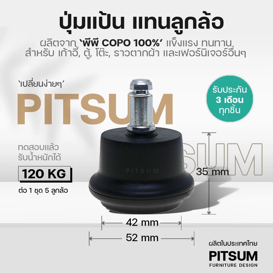 PITSUM ปุ่มแป้นรองขาเก้าอี้ (ใช้แทนล้อเก้าอี้) เกรดพรีเมียม ผลิตจาก PP Copo แท้