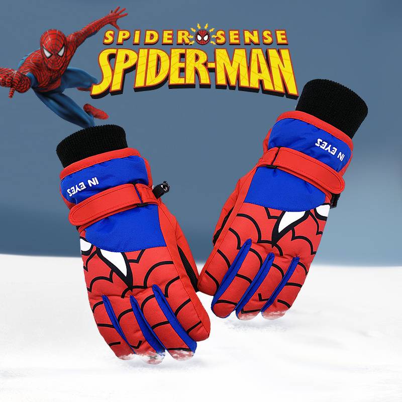 ถุงมือสกี สำหรับเด็ก ถุงมือเด็กฤดูหนาว Marvel Spider-Man Iron Man เด็กชายเล่นหิมะกลางแจ้งกันน้ำอุ่นถ