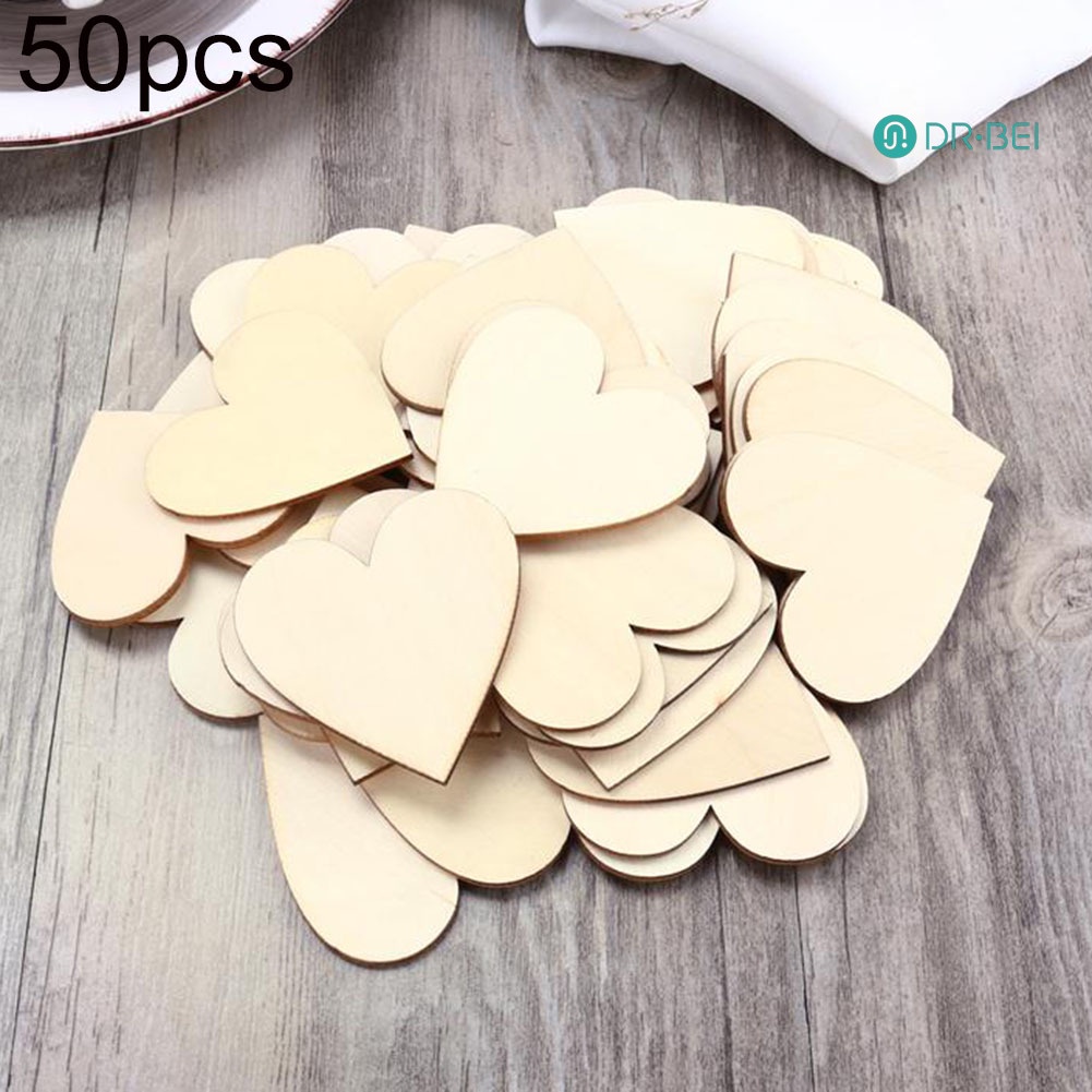 Dr BEI แผ่นไม้เปล่า รูปหัวใจ ขนาด 60 มม. สําหรับตกแต่งงานแต่งงาน DIY 50 ชิ้น