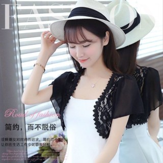 เสื้อคลุมไหล่กันแดด ผ้าชีฟอง แต่งลูกไม้ ขนาดเล็ก สําหรับผู้ห…