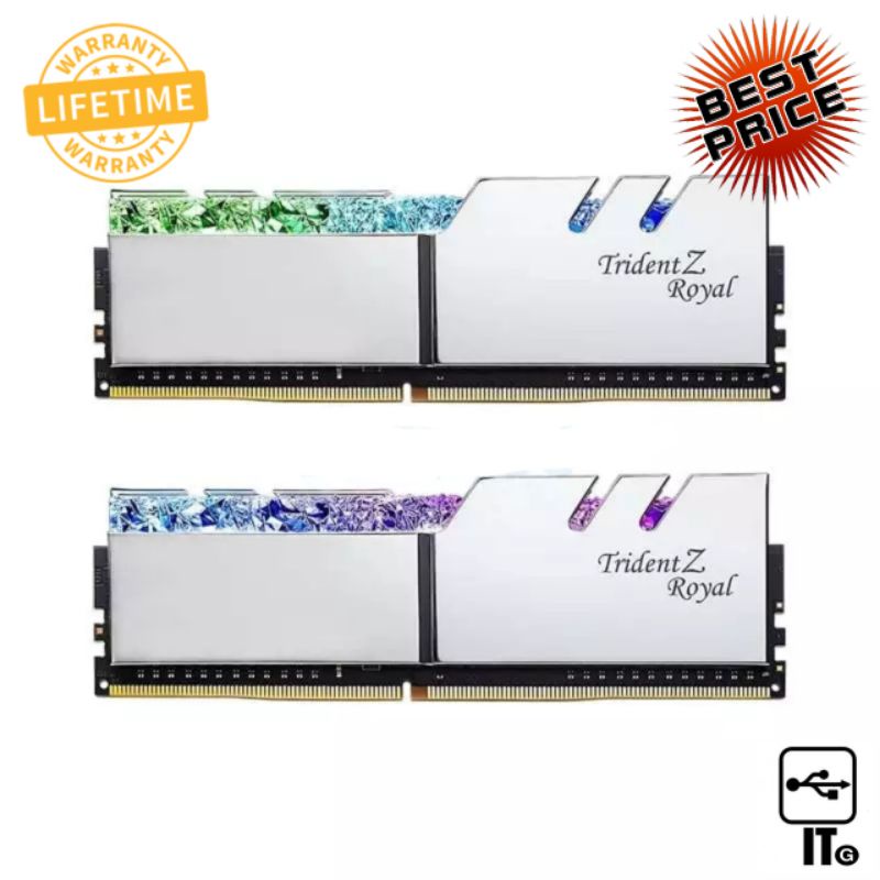 RAM DDR4(3600) 32GB (16GBX2) G.SKILL TRIDENT Z ROYAL RGB SILVER (F4-3600C18D-32GTRS) ประกัน LT.