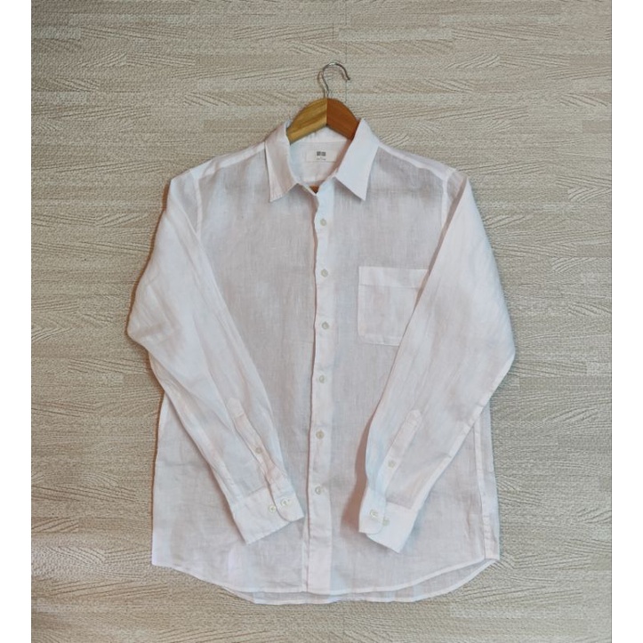 Uniqlo เสื้อเชิ้ต ลินิน 100%  (Premium Linen) สีขาว Size L ชาย มือ2