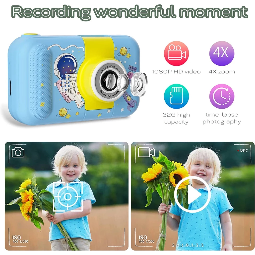 กล้องถ่ายรูปเด็ก Kids Camera 1080P เลนส์หมุนได้ 180 องศา