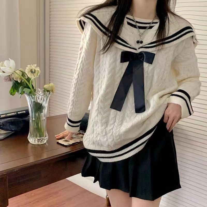เสื้อกันหนาว ผ้าถัก คอปก สีกรมท่า แฟชั่นฤดูใบไม้ร่วง และฤดูหนาว สําหรับผู้หญิง