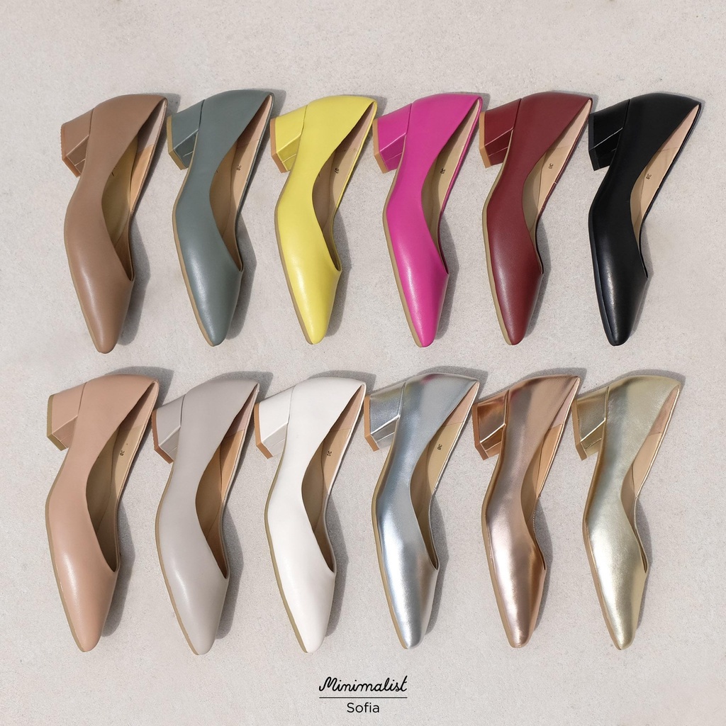 𝐌𝐈𝐍𝐈𝐌𝐀𝐋𝐈𝐒𝐓 รองเท้าส้นสูงหนังแกะแท้ รุ่น Sofia (dark red) สูง 1.5 นิ้ว ส้นแบบ block-heel เดินได้มั่นคง ไม่ตกร่อง