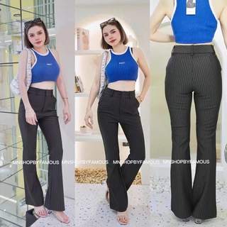 🍒ขาม้าลายริ้ว🍒กางเกงผ้าไมโครริ้วเอวสูงซิปหน้าไซส์S25-34🏷️งานป้ายFAMOUSทุกตัว💫