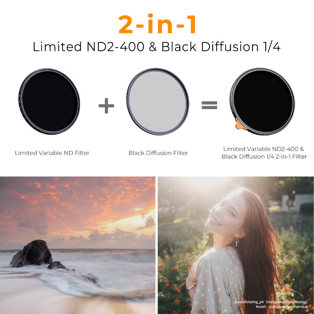 K&F CONCEPT มัลติฟังก์ชั่นปรับสีดำนุ่ม 1/4 และ ND2-400 กรอง HD กันน้ำพร้อมตัวกรองคันโยก ND