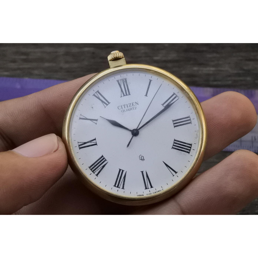 นาฬิกา Vintage มือสองญี่ปุ่น Citizen Pocket Watch หน้าปัดตัวเลขโรมัน ทรงกลม ระบบ Quartz ขนาด40mm ใช้งานได้ปกติ