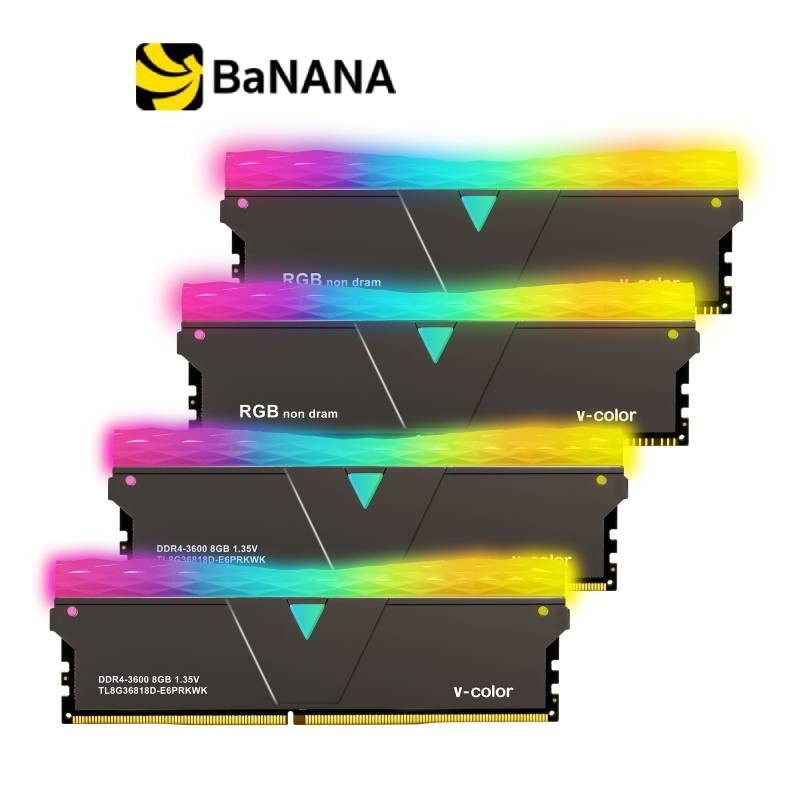v-color Ram PC DDR4 16GB/3600MHz CL18 (8GB x2 + Dummy x2) Prism Pro RGB (Jet Black) แรมพีซี by Banana IT